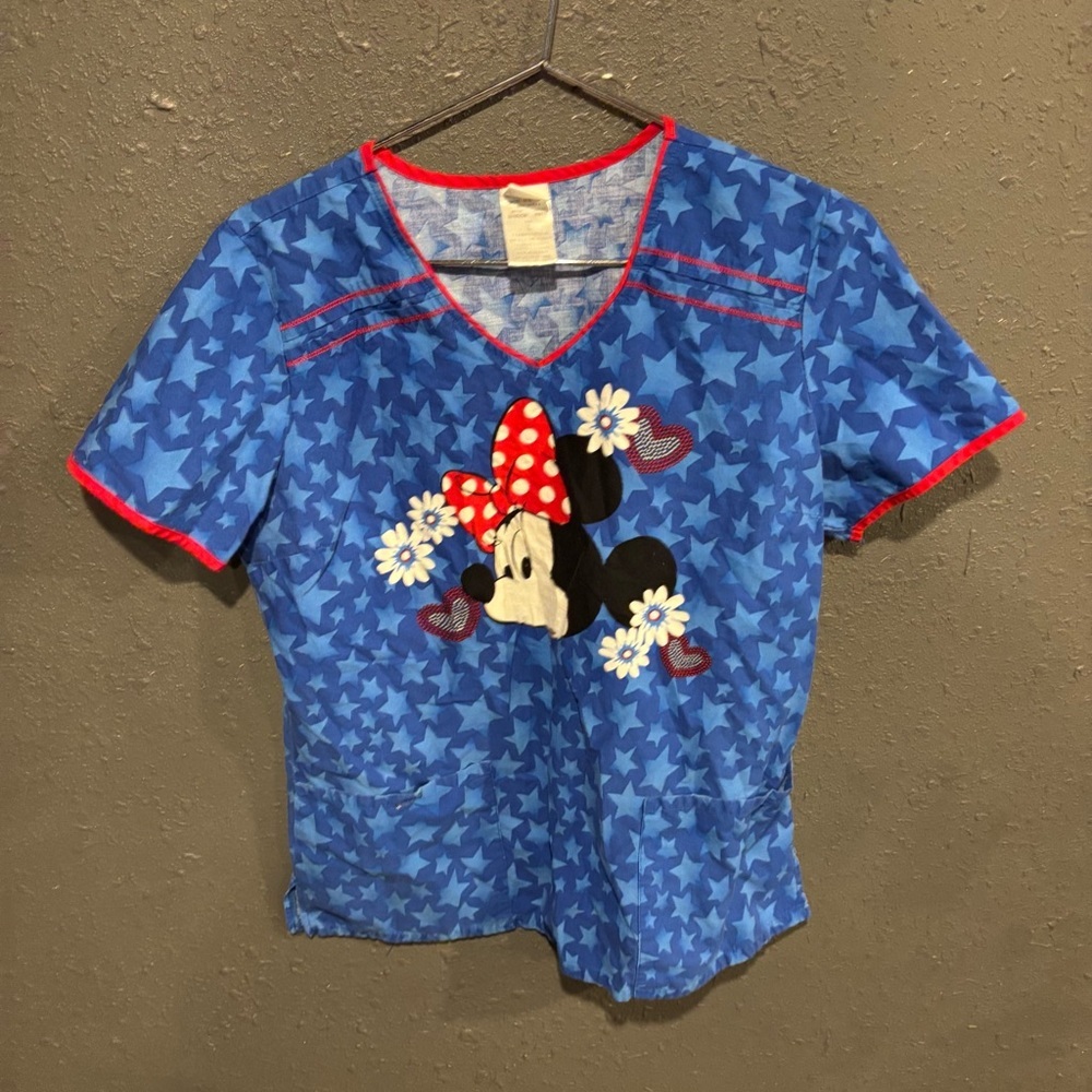 Disney Blue and Red Minnie Mouse Scrub Top